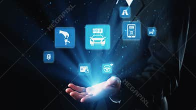 Online car rental service with digital booking and vehicle sharing icons Gist