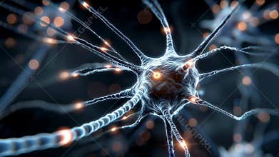 Slow motion Glowing neural connections, impulse, electrical activity along brain pathways against a dark background. Neural