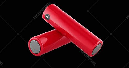 Two AA batteries or rechargeable AA batteries rotation animation, seamlessly loopable. 3D rendering isolated on transparent