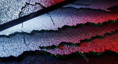 Abstract Close-Up of Cracked Surface with Red and Blue Lighting