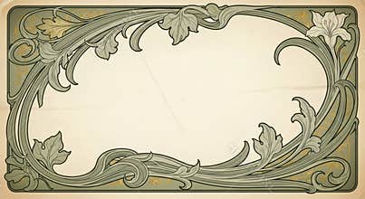 Vintage Art Nouveau floral frame with elegant lilies and leaves