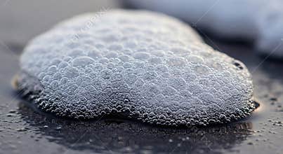 Close-up of Sea Foam Bubbles on a Wet Beach Surface