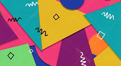 Retro Memphis Style Geometric Shapes Abstract Background