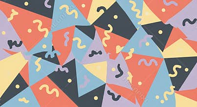 Retro Memphis Style Geometric Pattern with Wavy Lines and Dots
