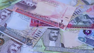 Bahrain paper money, dinar banknotes as currency for exchange or travel. Bahraini money