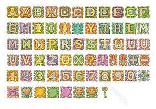 Fairy-tale colorful alphabet painting collection. Isolated on white