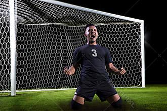 Hispanic Soccer Player celebrating a goal