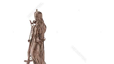 360 Degrees Rotating Seamless Looping Lady Justice Statue Isolated on a White Background