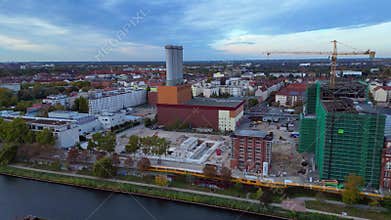 converted cogeneration power plant in Berlin Great aerial view flight drone