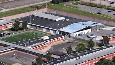 AZC Ter Apel, asylum seekers centre, reception and registration facility, aerial of the architectural compound.