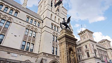 Close up of the Temple Bar dragon statue and intricate Gothi