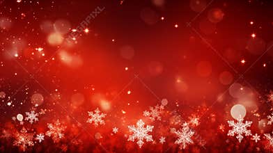Red Christmas background with snowflakes and bokeh light, Christmas eve celebration