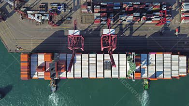 Port with cargo ship and containers Import and export
