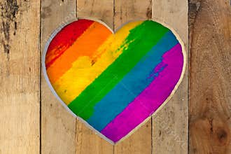 Love Valentines heart wooden frame painted rainbow pride colours