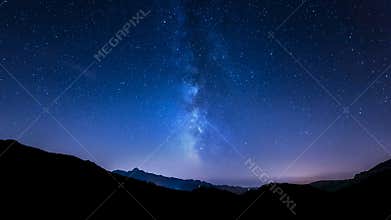 Night sky stars. Milky Way. Mountain background