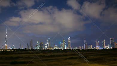Dubai city sunset panoramic 4k time lapse