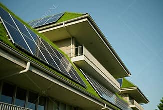 Dynamic video showcasing modern home with a vibrant green roof and sleek solar panels, embodying