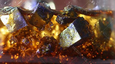 Pyrite cubes slowly dissolving in acidic solution