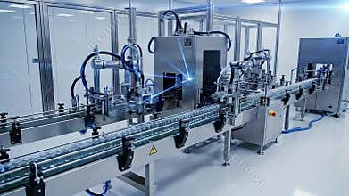 Automated Pharmaceutical Packaging Line With Laser Marking System In A Modern Cleanroom Facility