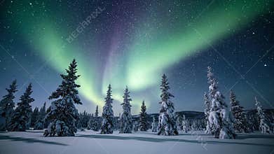 Close up of the shimmering auroral curtains, slowly shifting and swirling, with the subtle reflection of the light on