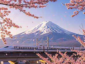 Mount Fuji, Bullet Train, and Cherry Blossoms