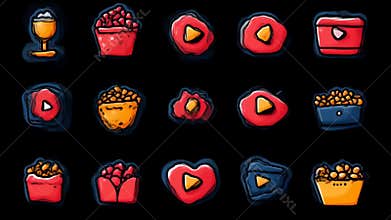 Dynamic Collection of Social Media and Entertainment Icons with Bright Colors