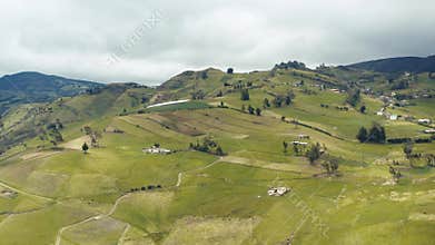 Farms and fields in the Andes in Ecuador, drone aerial view
