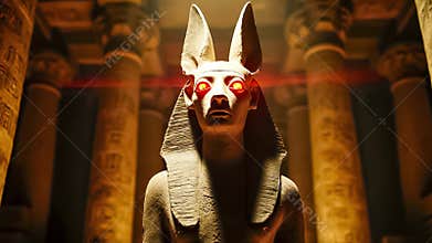 The ancient Egyptian mythical god Anubis, the frightening ancient god of Egypt.