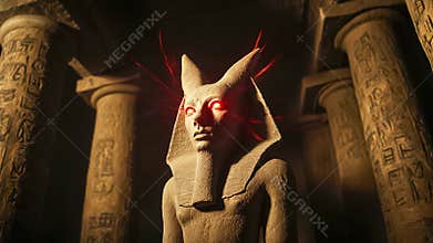 The ancient Egyptian mythical god Anubis, the frightening ancient god of Egypt.