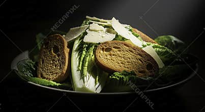 Gourmet Romaine Salad with Parmesan Shavings and Toasted Crouton Slices