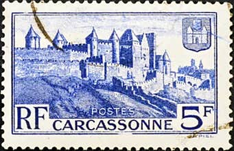 Vintage France 5F Postage Stamp Featuring the Cite de Carcassonne Medieval Fortifications