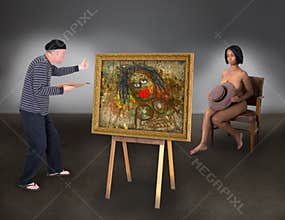 Beautiful Nude Model Woman Funny Artist Painter