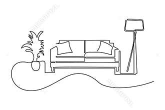 Minimalist sofa created with continuous one line outline art