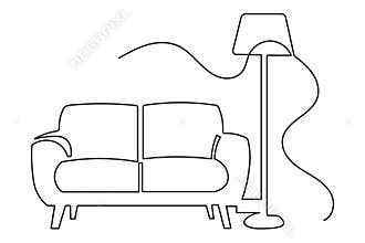 Continuous one line sofa illustration in simple clean outline