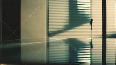 Person shadow walking with blinds light and reflection