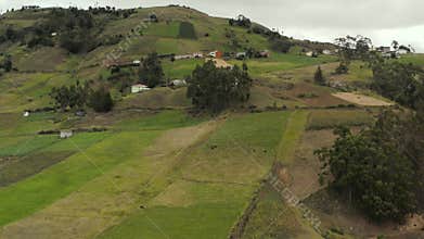 Farms and fields in the Andes in Ecuador, drone aerial view
