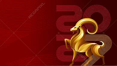 Chinese New Year banner design with Elegant zodiac goat for 2027