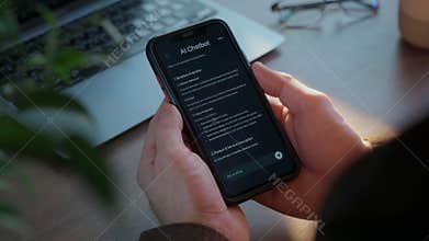 Using AI Chatbot on Smartphone at Workspace