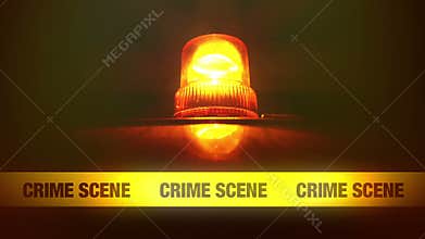 Crime Scene Yellow Headband Tape and Orange flashing and revolving light. Murder Scene Police Ribbon.