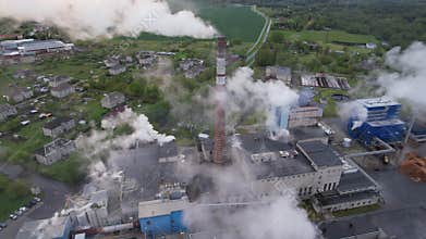An aerial view of the pulp and paper mill