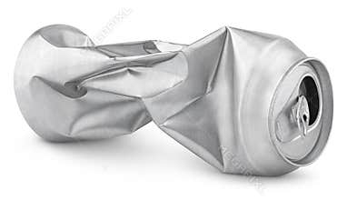 Crumpled empty soda or beer can isolated on white
