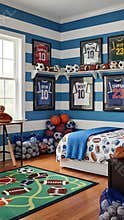 Sports-themed boy's bedroom