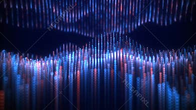 Abstract colorful wavy background in bright blue on black backdrop.