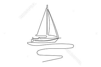 Yacht ship boat marine symbol single line art drawing outline minimal