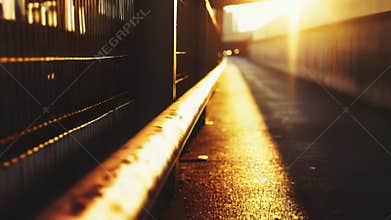 Urban tunnel walkway bathed in warm sunset light