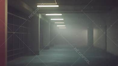 Mysterious dusty dark long underground tunnel