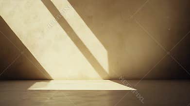 Warm sunlight stripes on textured beige wall and floor