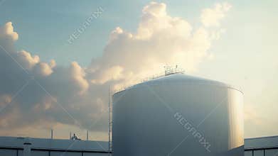Industrial storage silo holding massive fuel supply