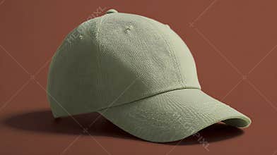 Realistic Sage Green Baseball Cap on Brown Background.