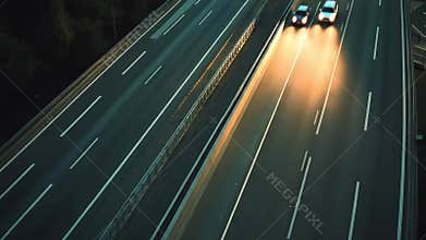 Car driving on multilane highway at dusk